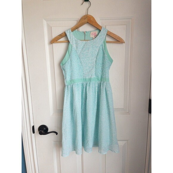 GB Girls Aqua Cheetah Print Sheer Layered Summer Dress - Picture 1 of 5